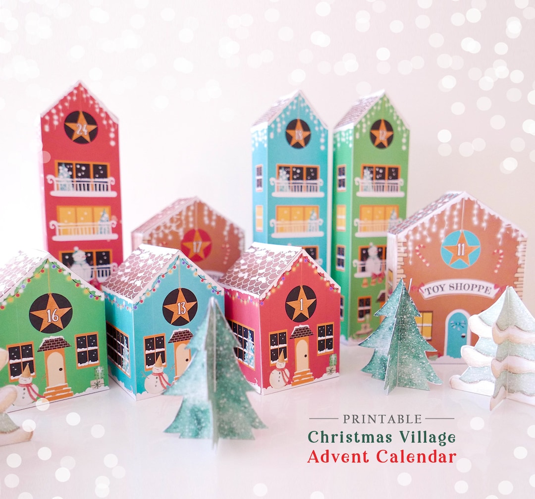 Printable Advent Calendar Houses DIY Paper Christmas Village Etsy