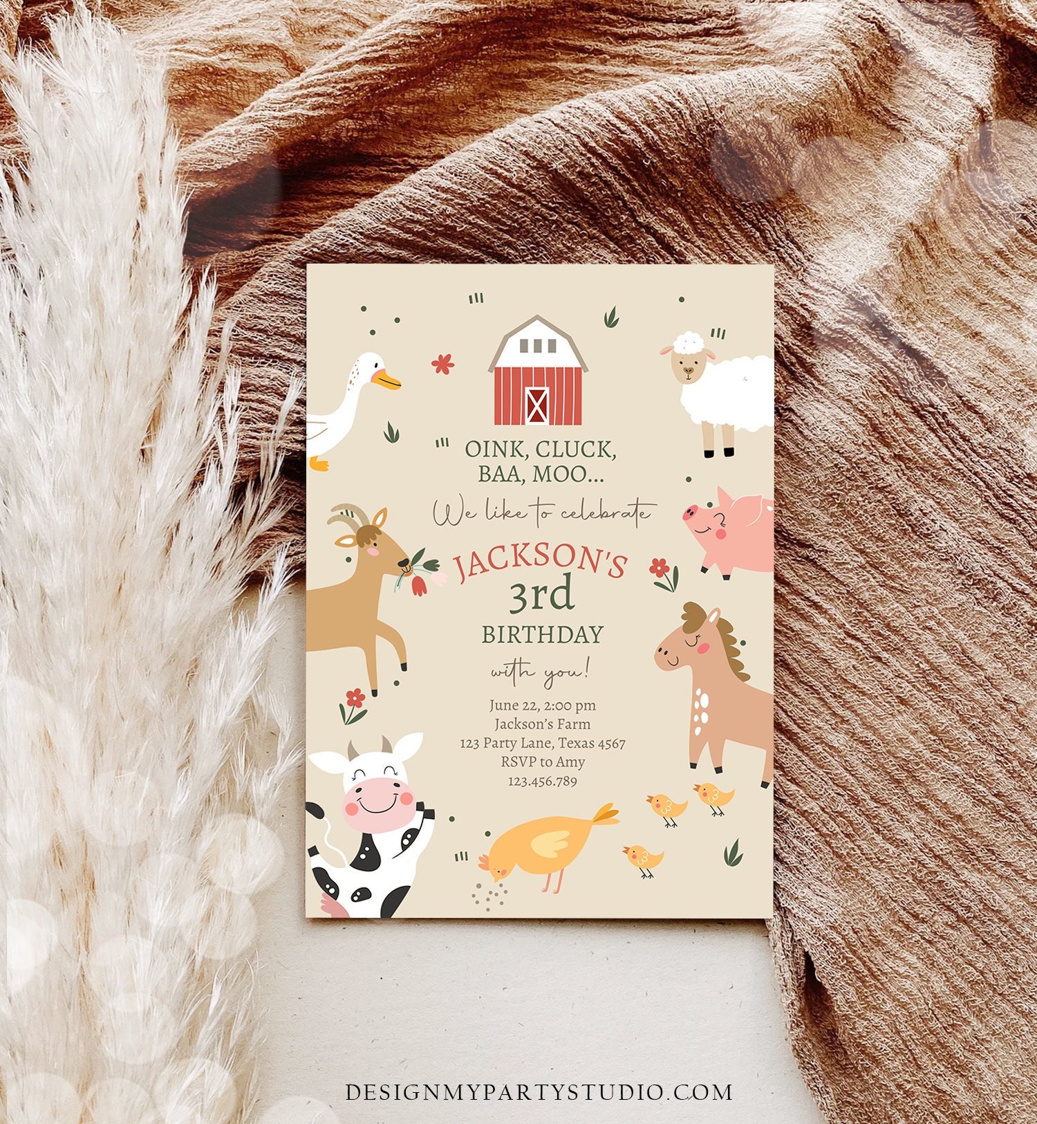 Editable Farm Animals Birthday Invitation Boy Farm Barnyard Birthday ...