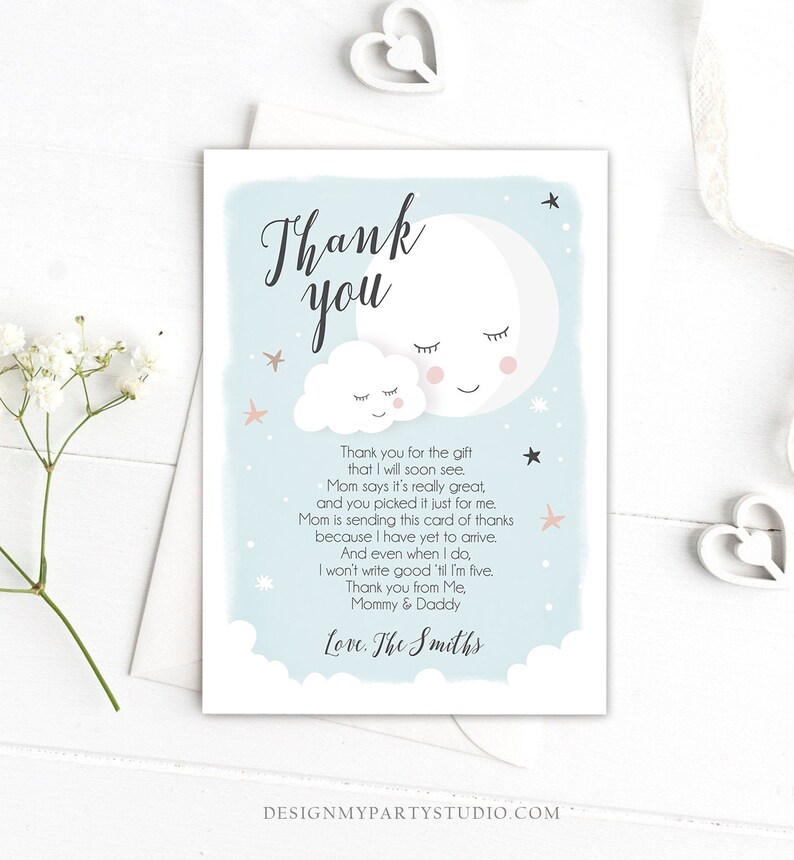 Editable Thank You Card Baby Shower Boy Loved to the Moon and Etsy