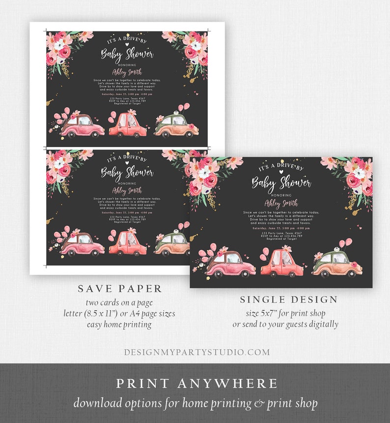 Editable Drive by Baby Shower Invitation Pink Girl Baby Shower Etsy