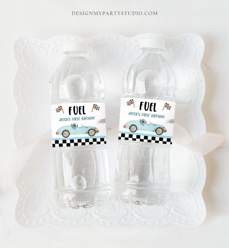 Editable Race Car Water Bottle Labels Race Car Birthday Party Fuel Racing Birthday Boy 2nd Track Download Printable Template Corjl 0424 image 1