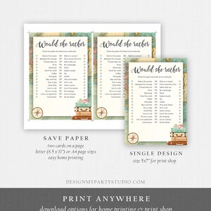Editable Would She Rather Bridal Shower Game Travel Would the Bride Wedding Shower Activity Vintage Map Party Corjl Template Printable 0044 image 4