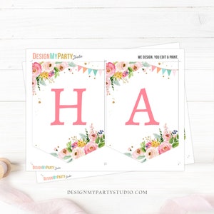 Grattis på födelsedagen-banderoll häst födelsedagsbanderoll sadeluppsatt akvarell cowgirl festflicka ponny födelsedagsdekor nedladdning utskrivbar digital gör-det-själv 0408 bild 2