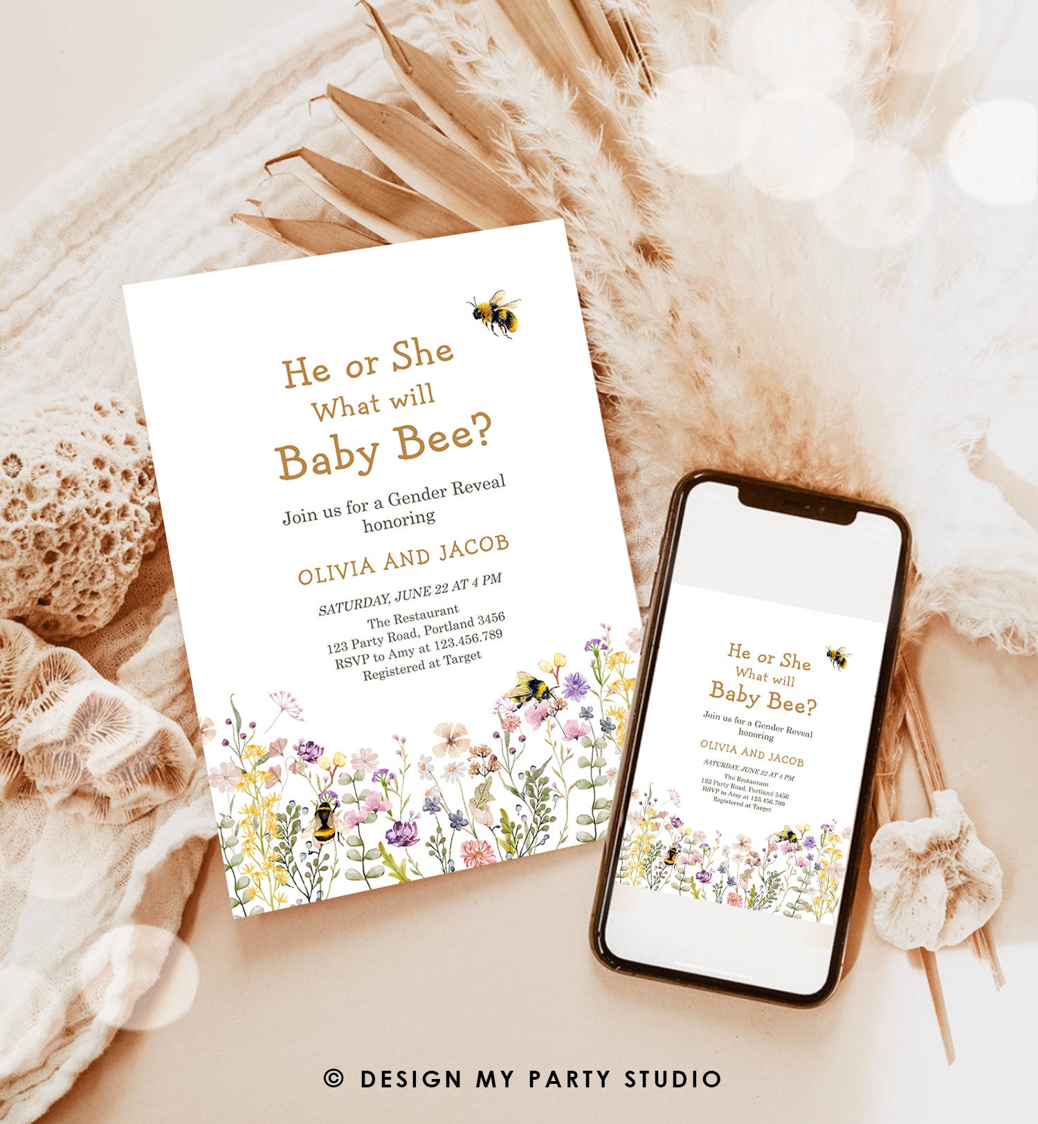 Editable Bee Gender Reveal Invitation What Will Baby Bee Baby Shower ...