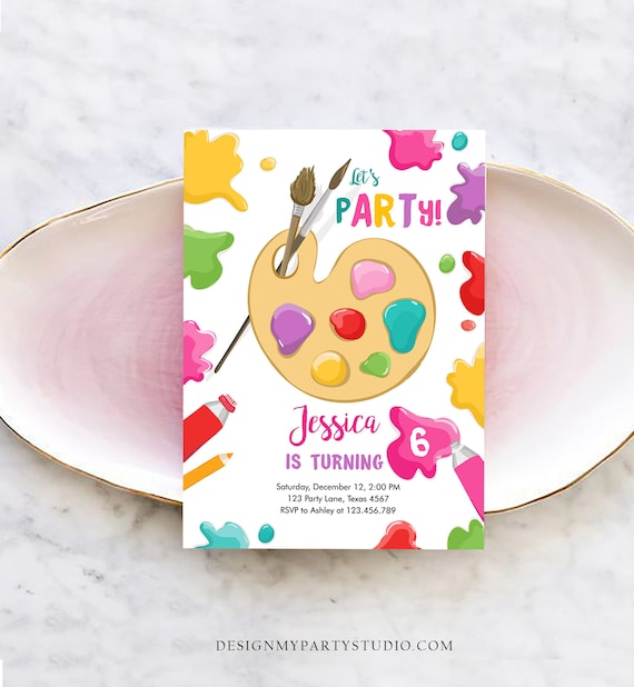 Editable Painting Party Evite Art Party Birthday Invitation Girl Paint