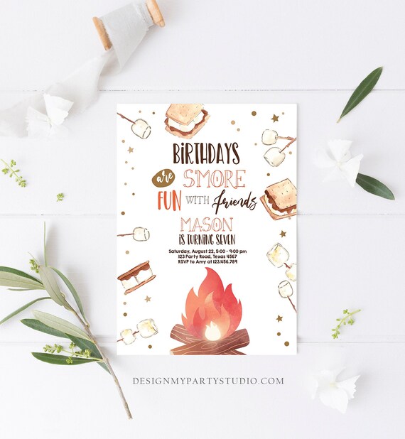 Editable S More Birthday Invitation Bonfire Invitation