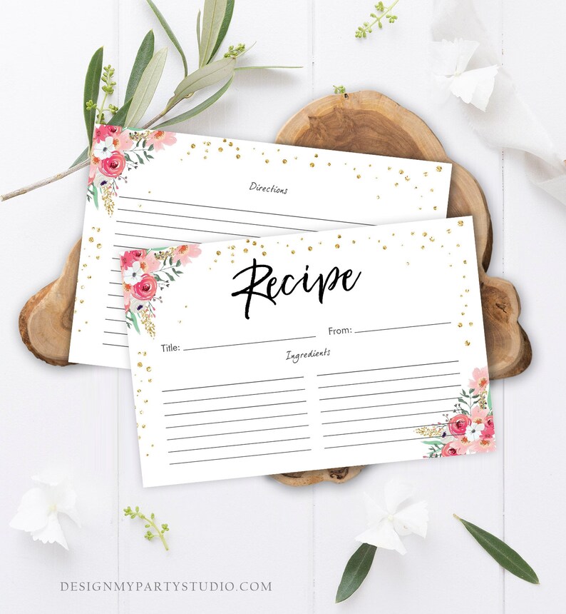 Editable Pink Floral Recipe Cards Travel Brunch and Bubbly Etsy