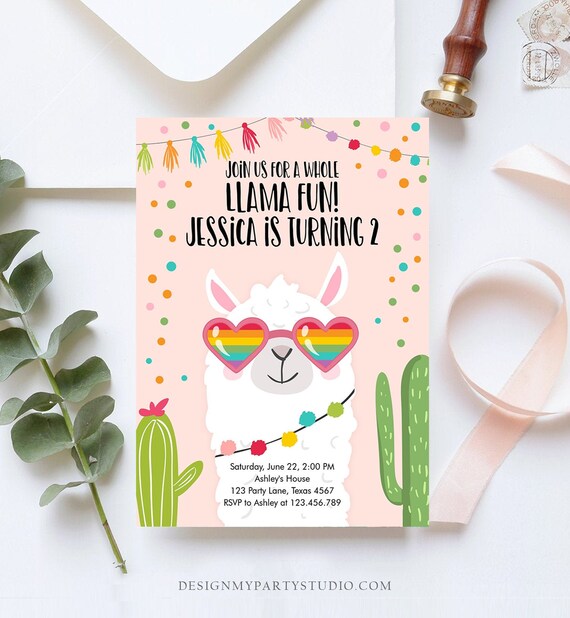 Editable Whole Llama Fun Birthday Invitation Llama Fiesta Cactus Sunglasses Girl Pink Alpaca Instant Download Printable Template Corjl 0079 Il_570xn