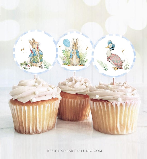 Peter Rabbit Cupcake Toppers Peter Rabbit 1st Birthday Party Decorations Boy Bunny Blue Stickers Tags download Digital PRINTABLE 0351 Il_570xn