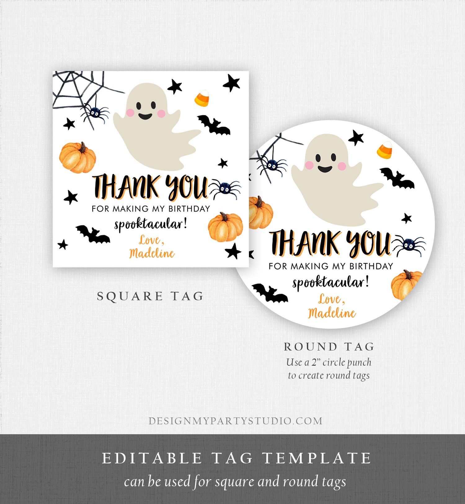 Editable Halloween Birthday Thank You Favor Tags Costume Party Girl ...
