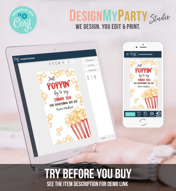 Editable Popcorn Appreciation Tag Thank You Tag Teacher Tag