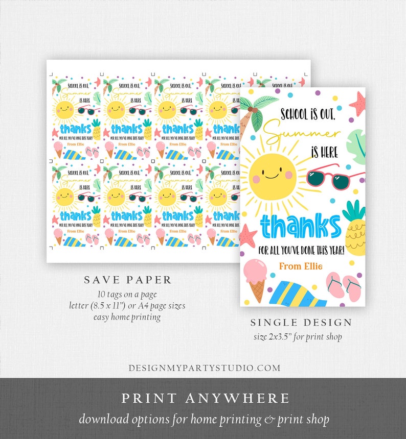 Editable Teacher Appreciation Gift Tags Sunshine Thank You Tag School is Out Summer is Here End of Year Tag Corjl Template Printable 0464 image 5