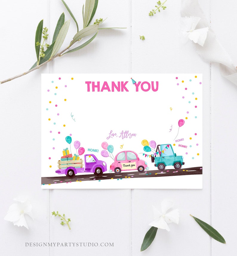 editable drivebirthday parade thank you card virtual