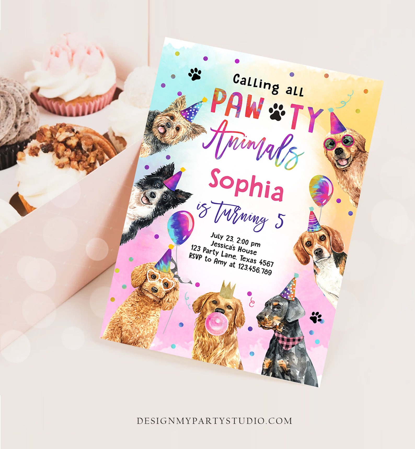 Editable Dogs Birthday Party Invitation Puppy Birthday Invite Calling ...