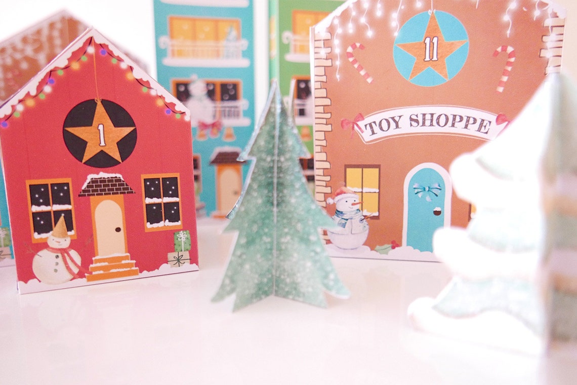 Printable Advent Calendar Houses DIY Paper Christmas Village Etsy