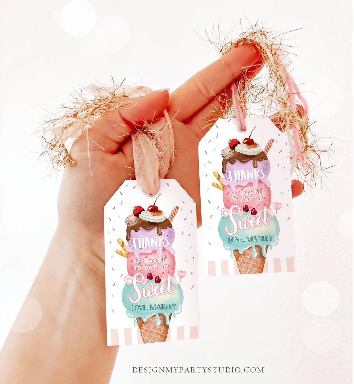 Editable Ice Cream Favor Thank You Tags Ice Cream Birthday - Etsy