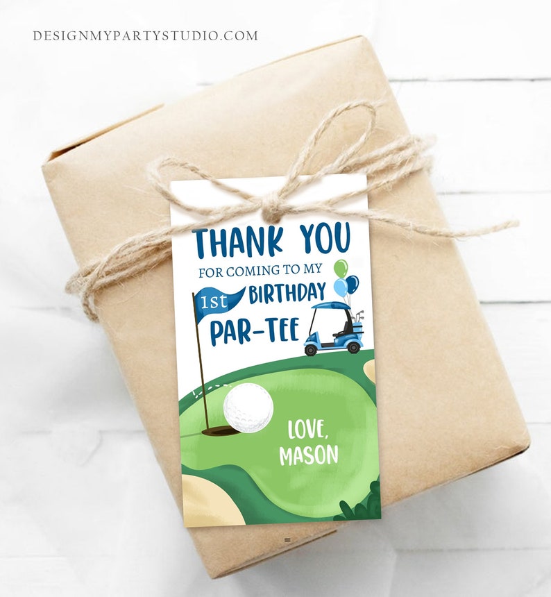 Editable Golf Favor Tags Golf Thank You Par-tee Tags Golfing Birthday Hole in One 1st Birthday Boy Gift Tag Download Corjl Template 0405 image 2