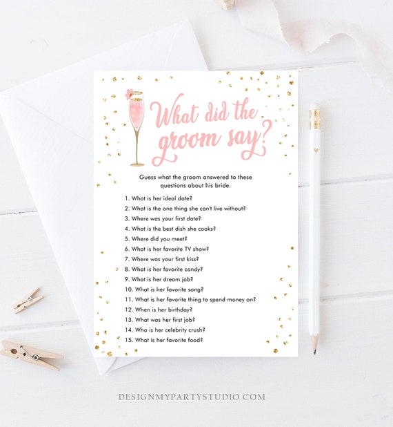 Editable What Did The Groom Say Bridal Shower Game Brunch and Bubbly What Groom Said Wedding Activity Gold Corjl Template Printable 0150 Il_570xn