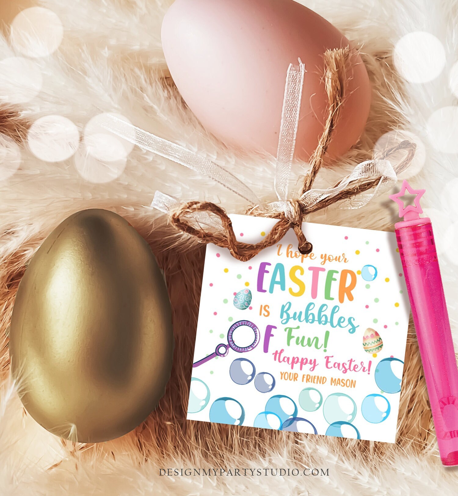 Easter Raffle Bubble Text Editable Easter Bubbles Tag Easter Tags Kids Easter Gift Tag Classroom ...