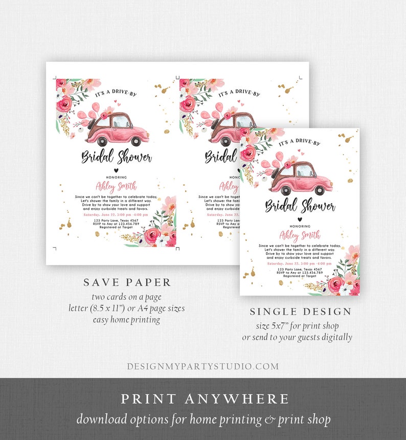 Editable Drive by Bridal Shower Invitation Couples Shower Etsy