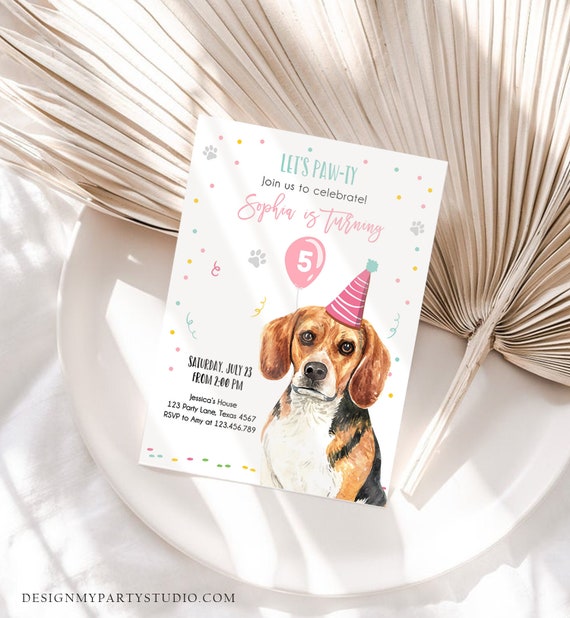 Editable Dog Birthday Party Invitation Beagle Birthday Invite | Etsy