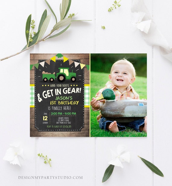 Editable Tractor Birthday Invitation Farm Birthday Barnyard Green Yellow Birthday Boy Download Printable Invitation Template Corjl 0095 Il_570xn