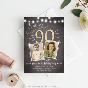 Editable ANY AGE 90th Birthday Invitation Chalkboard Rustic Adult Birthday Ninety Photo Vintage Printable Invitation Corjl Template 0230 image 3