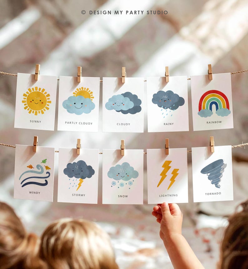 Weather String 16 Weather Flash Cards Educational Flashcards Forecast Graph Rainbow ...