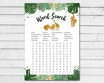 safari baby shower game word search game cards wild one jungle etsy norway