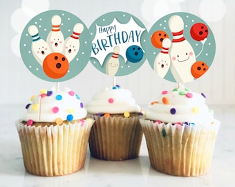 Bowling Party Cupcake Toppers Bowling Birthday Party Decorations Boy Stickers Tags Bowling Cupcake Toppers Download Digital PRINTABLE 0324