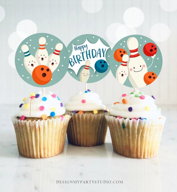 Bowling Party Cupcake Toppers Bowling Birthday Party Decorations Boy Stickers Tags Bowling Cupcake Toppers Download Digital PRINTABLE 0324 Il_570xn