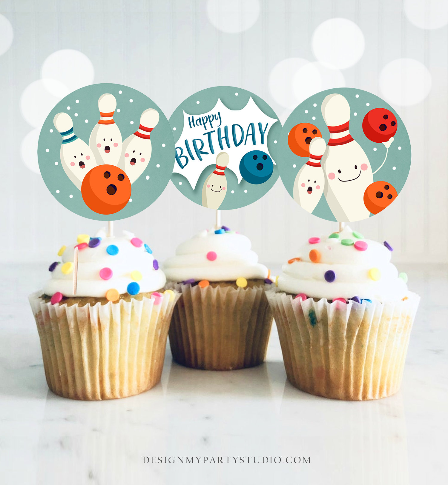 Bowling Party Cupcake Toppers Bowling Birthday Party Decorations Boy Stickers Tags Bowling Cupcake Toppers Download Digital