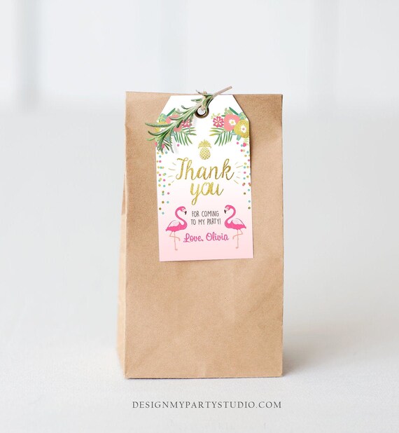 Editable Tropical Aloha Favor Tag Flamingo Luau Party Thank You Tags Birthday Pool Party Pink Gold Label Corjl Template Printable 0200 Il_570xn
