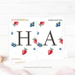 Happy Birthday Banner Strawberry Blueberry Banner Berry First Birthday Girl Decor Berry Sweet 1st Download PRINTABLE DIGITAL DIY 0399 image 2