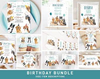 Dog Birthday Invitation Bundle Dogs Puppy Party Invite Birthday Come Sit Stay Boy 1st Birthday Digital Download Template Printable 0384