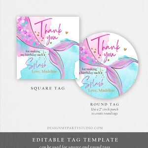 Editable Mermaid Birthday Favor Tags Under the Sea Thank You Stickers ...