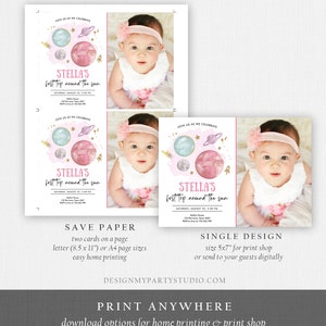 Editable Outer Space Girl First Birthday Invitation Galaxy Blast Off First Trip Around the Sun Pink Download Printable Template Corjl 0357 image 7