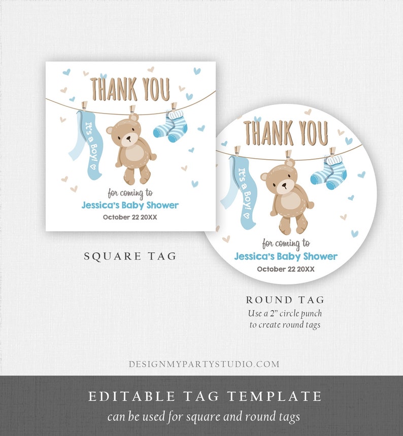 Editable Teddy Bear Baby Shower Favor Tags Bear Baby Shower Etsy