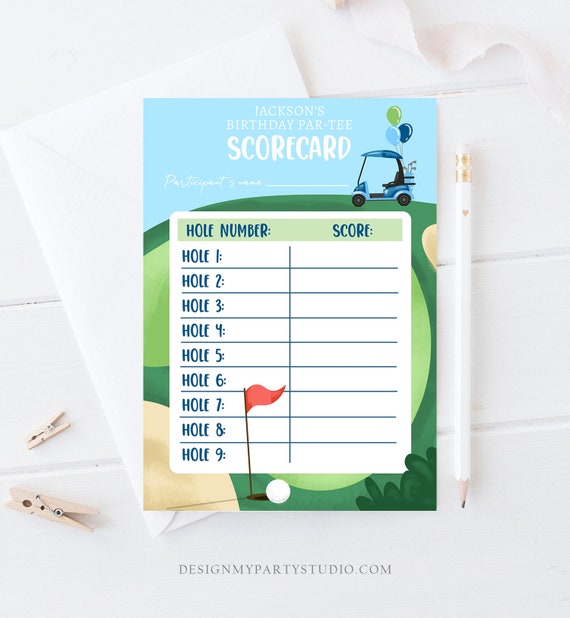 Editable Golf Score Card Birthday Par-tee Game Golfing Boy Golf Baby ...