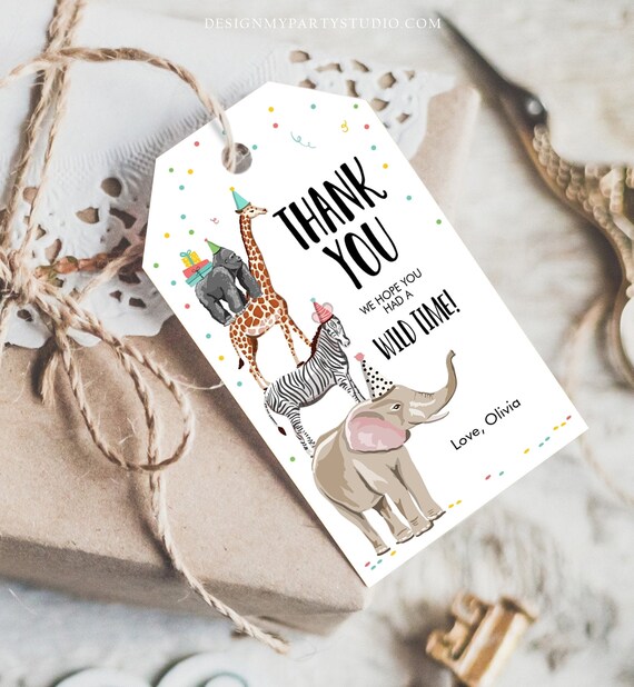 Editable Party Animals Favor Tags Wild One Animals Thank You Tags Safari Zoo Animals Birthday Wild Time Gift Tag Digital Corjl Template 0142 Il_570xn