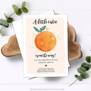 Editable A Little Cutie is on The Way Baby Shower Invitation Clementine Orange Coed Shower Neutral Download Printable Corjl Template 0330