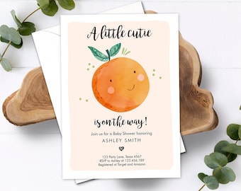 Editable A Little Cutie is on The Way Baby Shower Invitation Clementine Orange Coed Shower Neutral Download Printable Corjl Template 0330