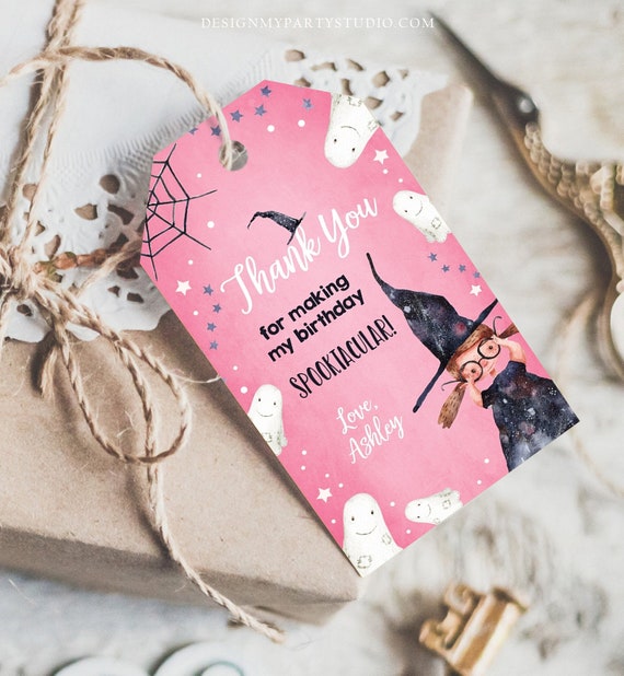 Editable Halloween Birthday Thank You Favor Tags Costume Party Girl ...
