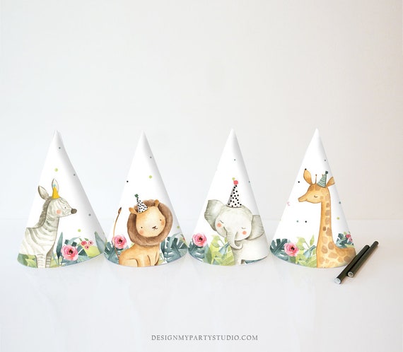 Printable Party Hats Party Animals Birthday Party Birthday Decor Safari Birthday Wild One Zoo Jungle Decoration DIY PRINTABLE Digital 0163 Il_570xn