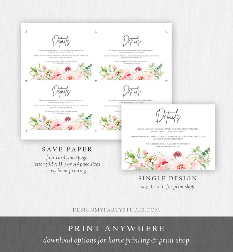 Editable Botanical Flowers Wedding Invitation Suite Set Watercolor Peony Pink Floral RSVP Details Boho Digital Corjl Template Printable 0167 image 7