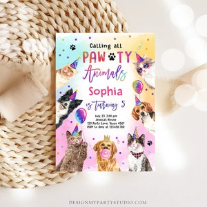 Editable Cats and Dogs Birthday Invitation Pawty Birthday Party Invite ...