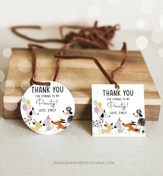 Editable Dog Favor tags Puppy Dog Birthday Thank you tag Girl Pink