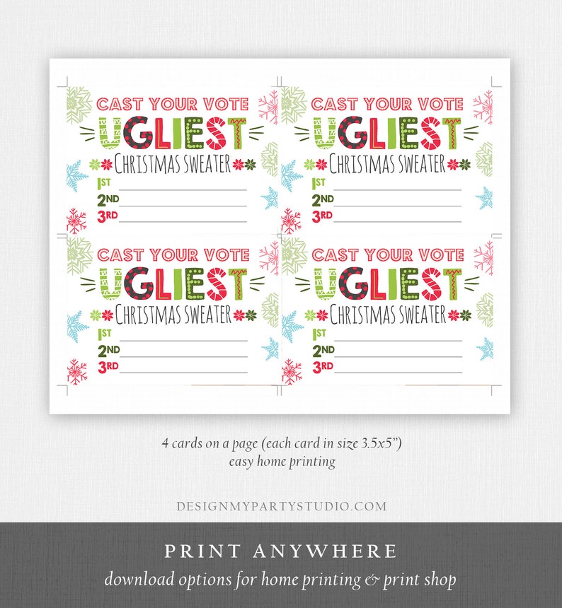 Ugly Sweater Voting Ballots Ugliest Sweater Vote Cards Etsy