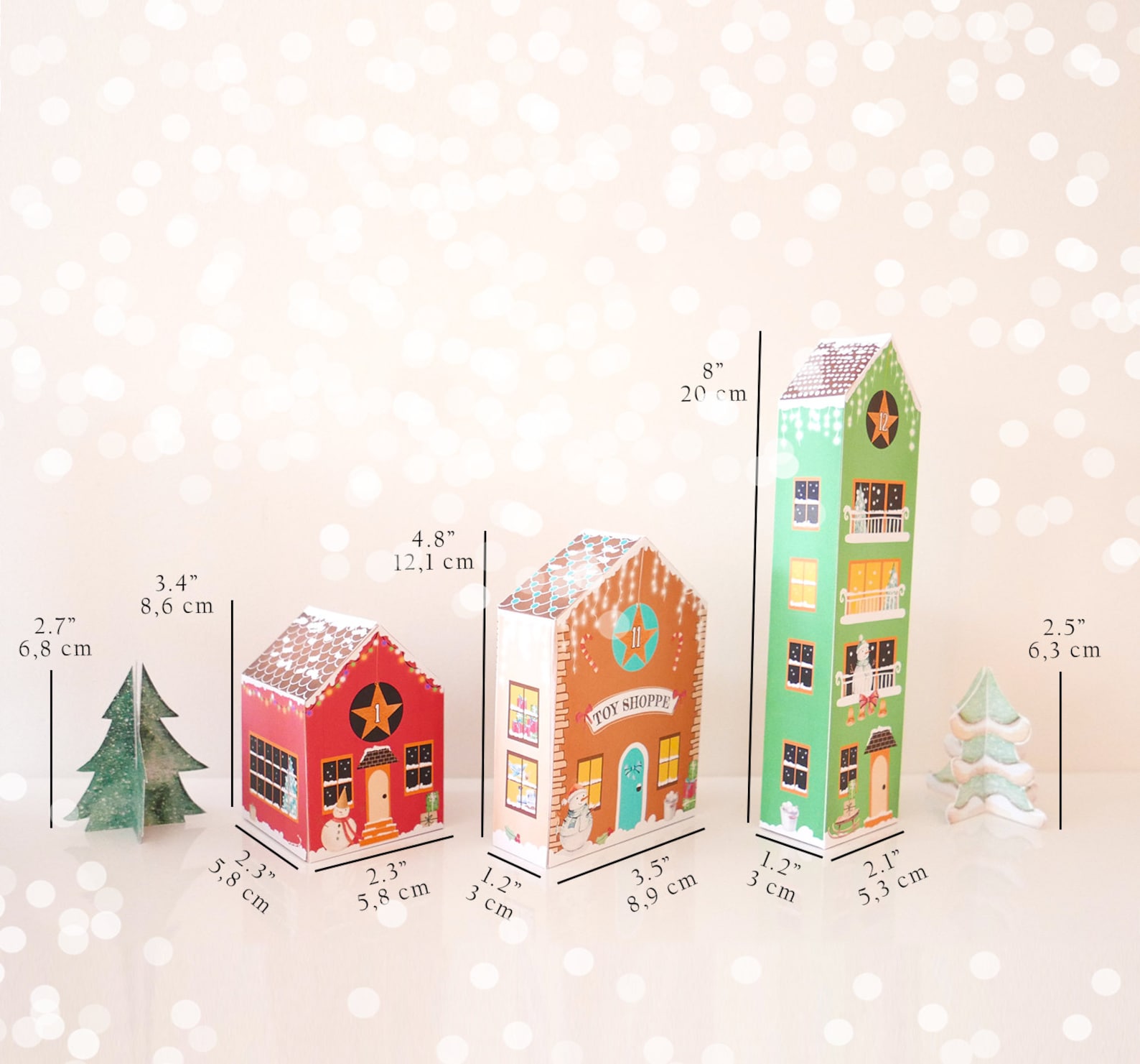 Printable Advent Calendar Houses DIY Paper Christmas Village Etsy