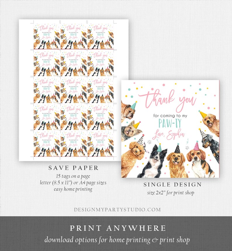 Editable Puppy Favor Tags Puppy Dog Birthday Thank You Tag Etsy